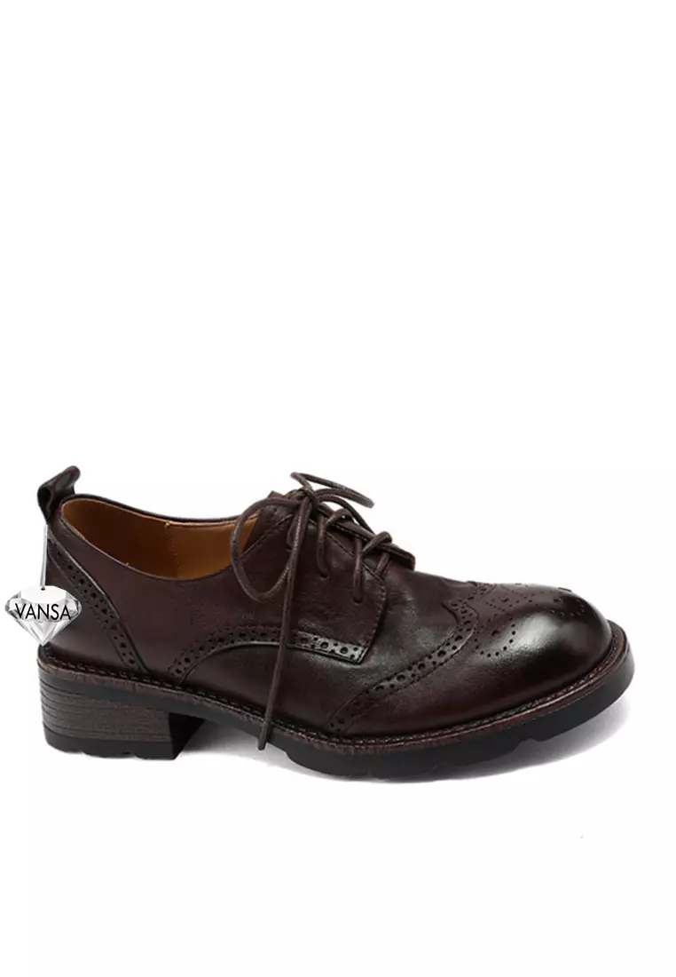 Discount on Twenty Eight Shoes  shoes - SKU: VANSA Top Layer Cowhide Carved Lace Up Low Heel Shoes VSW-F-C60