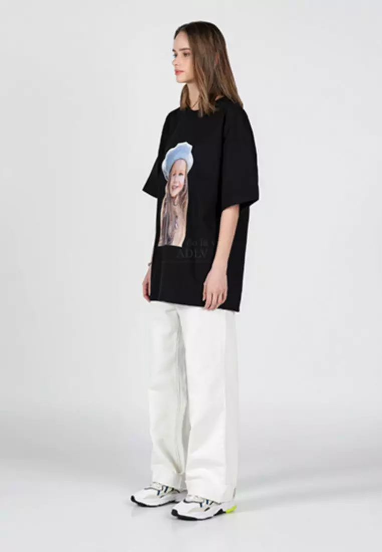 Baby Face Beret Girl Short Sleeve T-Shirt Black