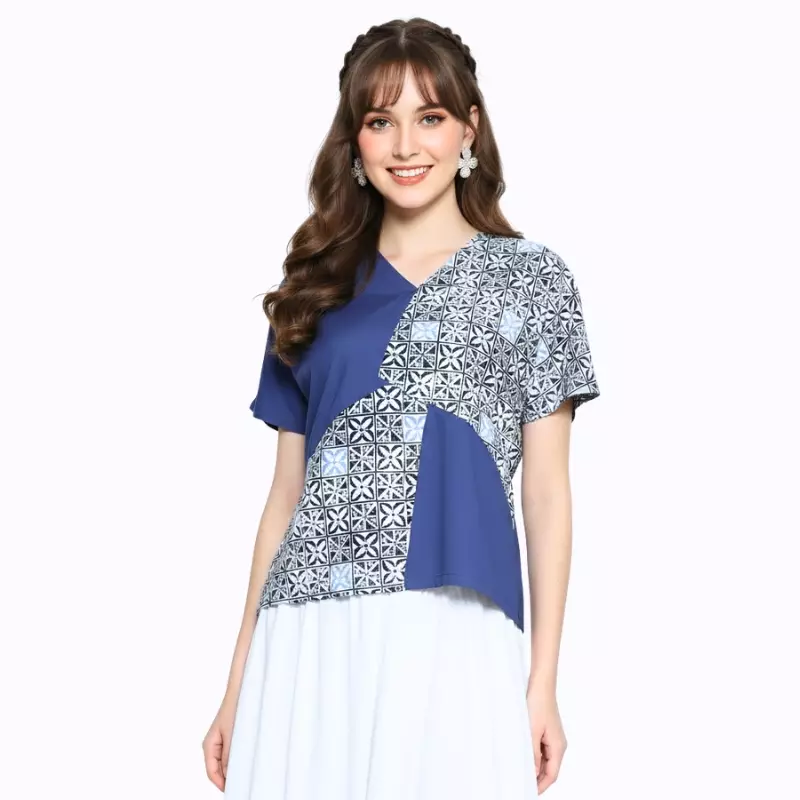 Blouse Batik Wanita - Bhatara Batik Alexis - Atasan Batik Modern Lengan Pendek