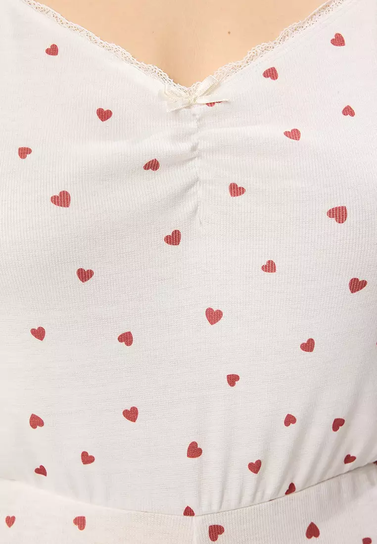 Ecru Heart Patterned Lace Camisole Knitted Jumpsuit Tbbss25Bg00017