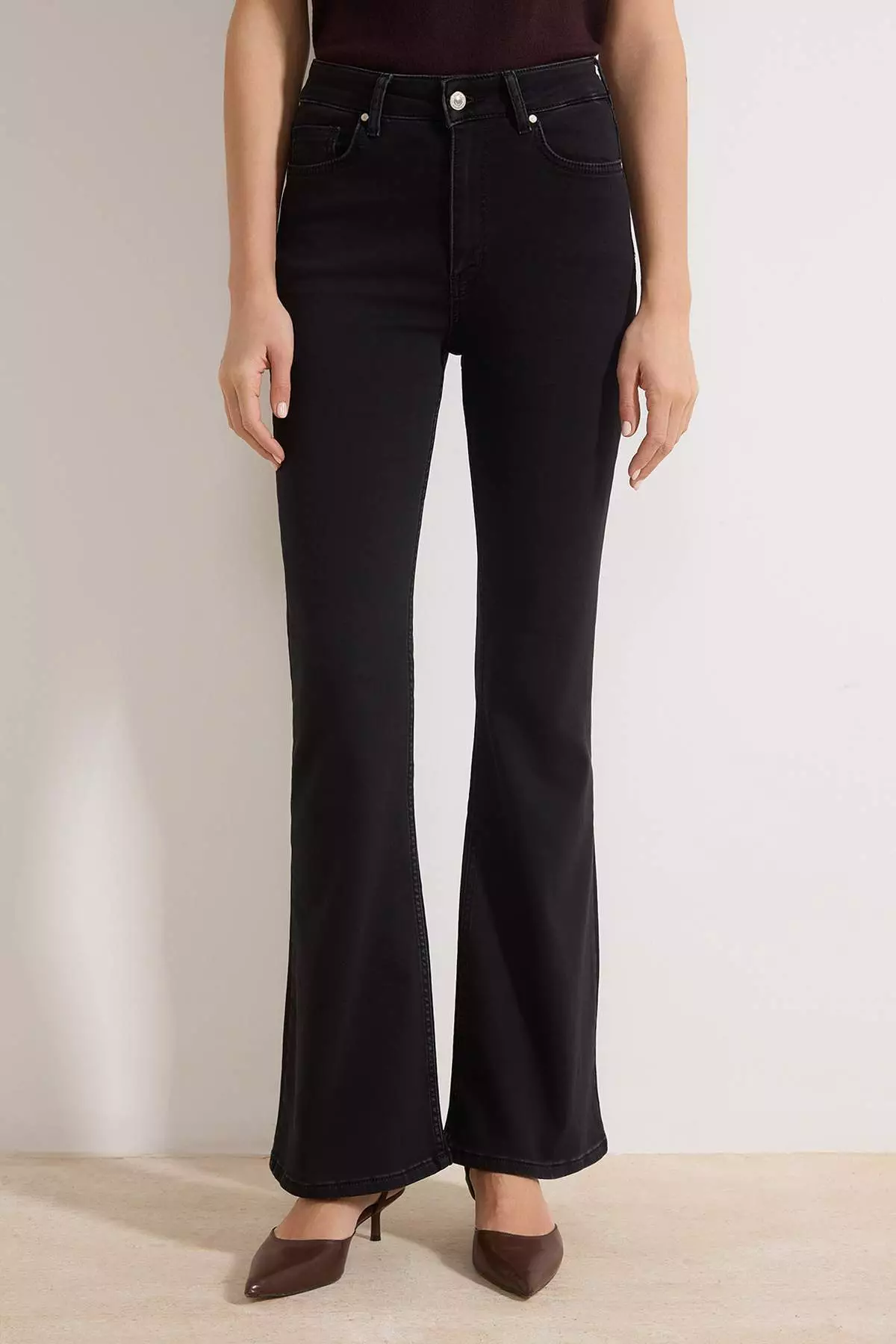 Black High Waist Flare Soft Extra Stretch Knitted Jeans Twoss26Je91