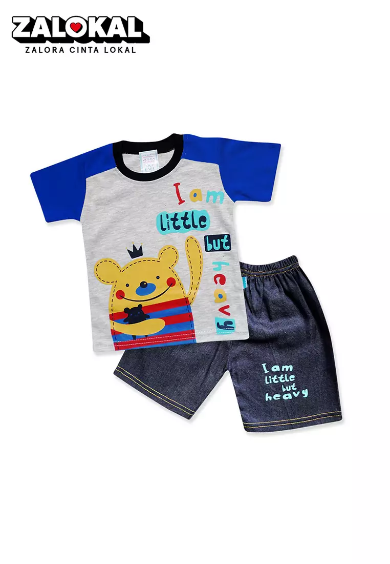 Skabe Pakaian Bayi Anak Laki Laki Baju Atasan Oblong Lengan Pendek Motif Little Bear Setelan Celana Jeans Warna Tua All Size Untuk Usia 6 Bulan Hingga 12 Bulan 2293