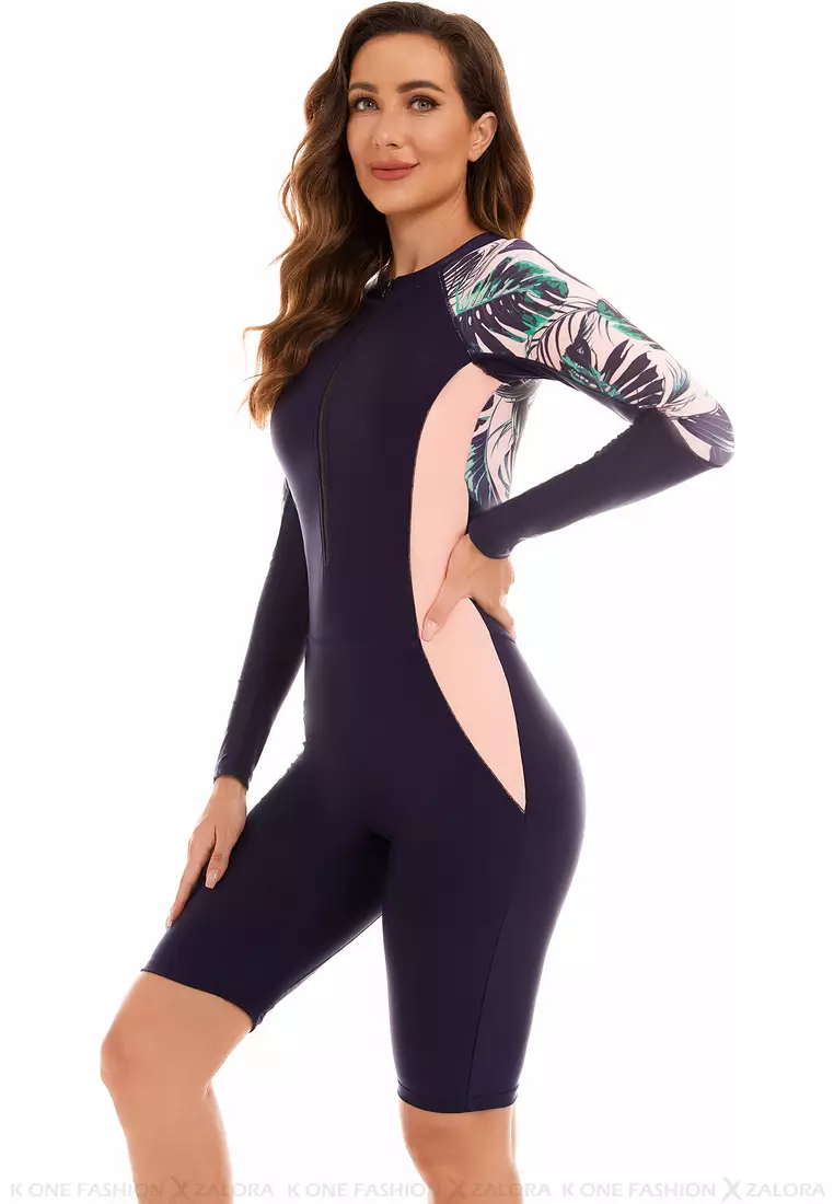 Surf Diver Printed Long Sleeve One Piece Swimsuit