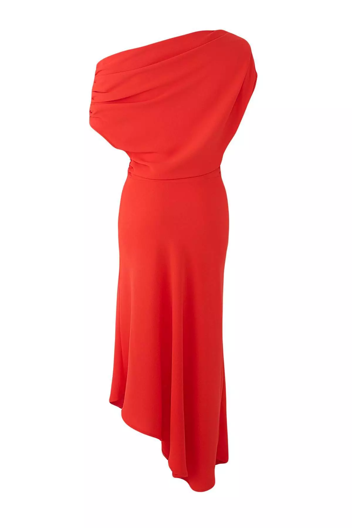 Red A Line Boat Neck Midi Stylish Dress