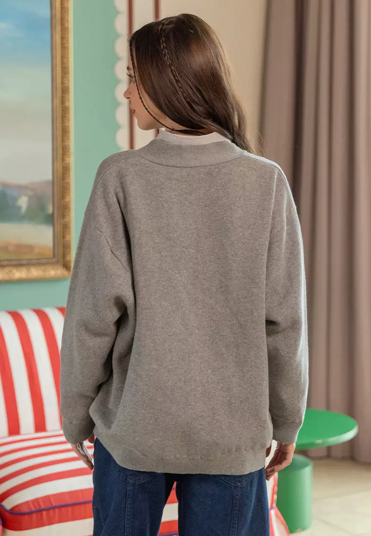 Kami Rheyna Embroidery Cardigan Dark Grey