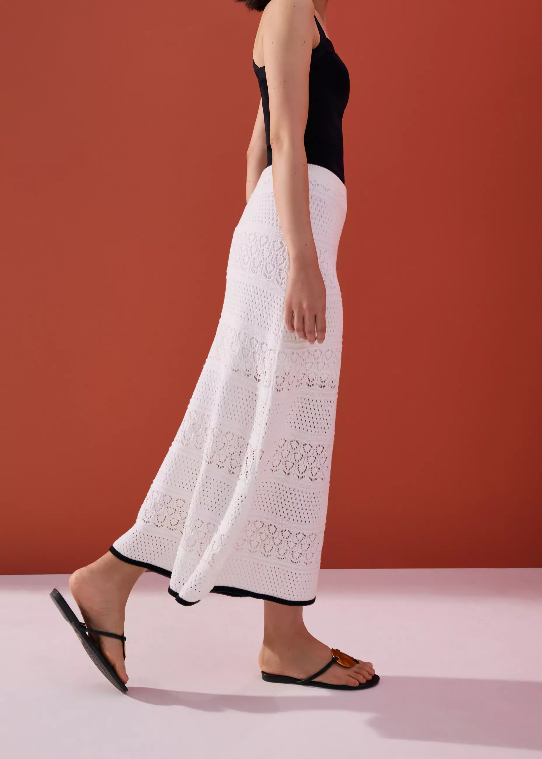 Rok Wanita - Pointelle Contrast Knit High Waist Column Midaxi Skirt