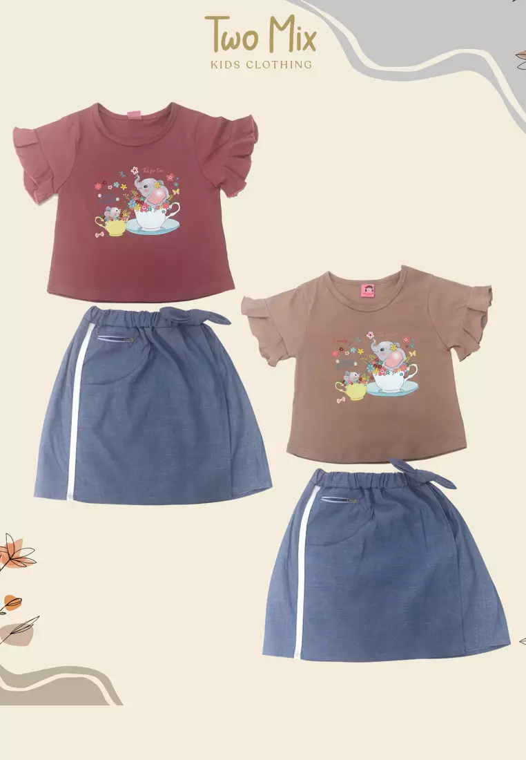 TWO MIX - Setelan Anak Perempuan Lucu Kaos 1-8 Tahun 4240