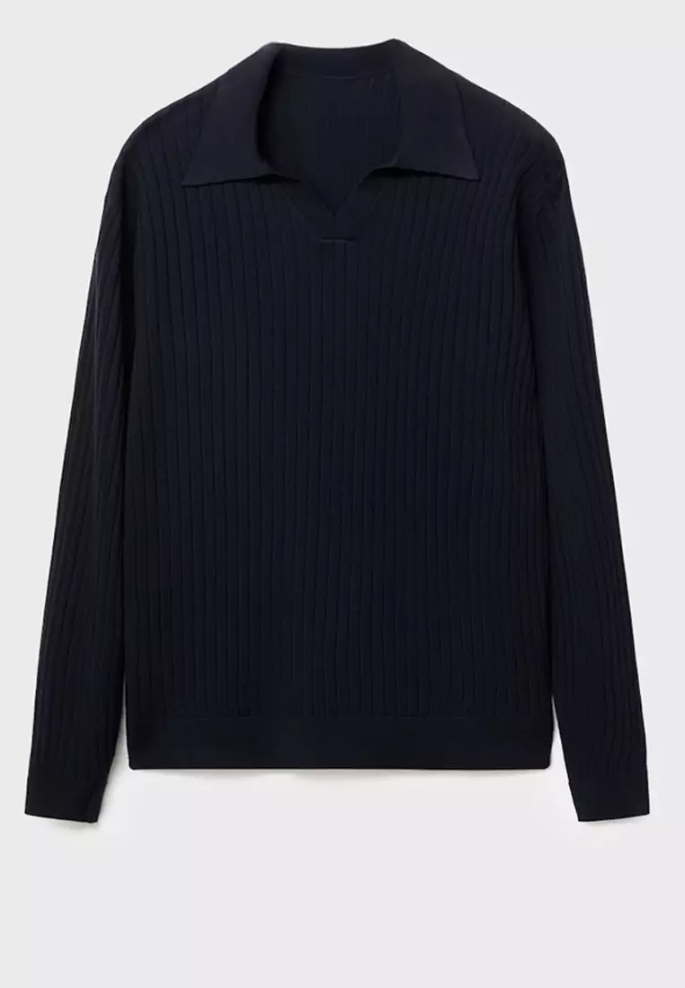 Ribbed Knitted Polo Sweater