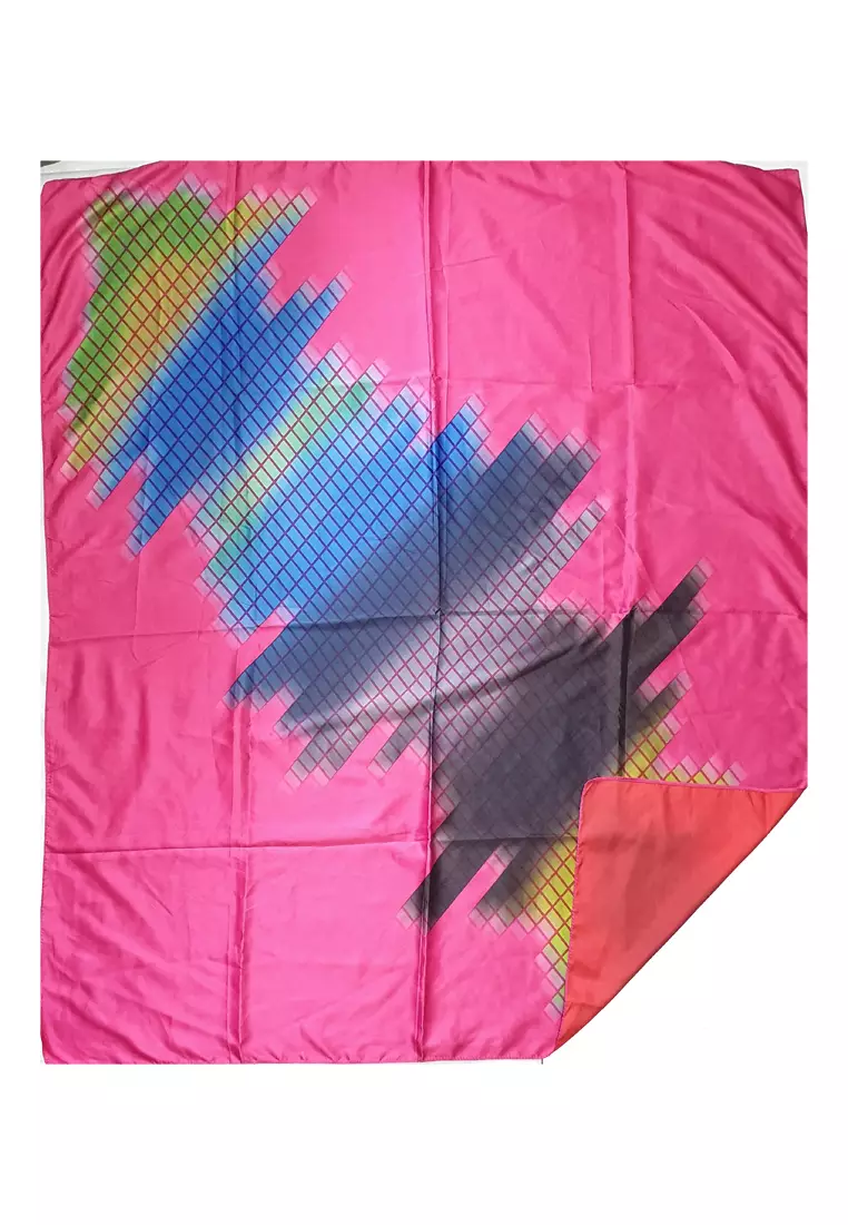 Reversible Silky Checkered Gradient Square Scarf Fuchsia Pink
