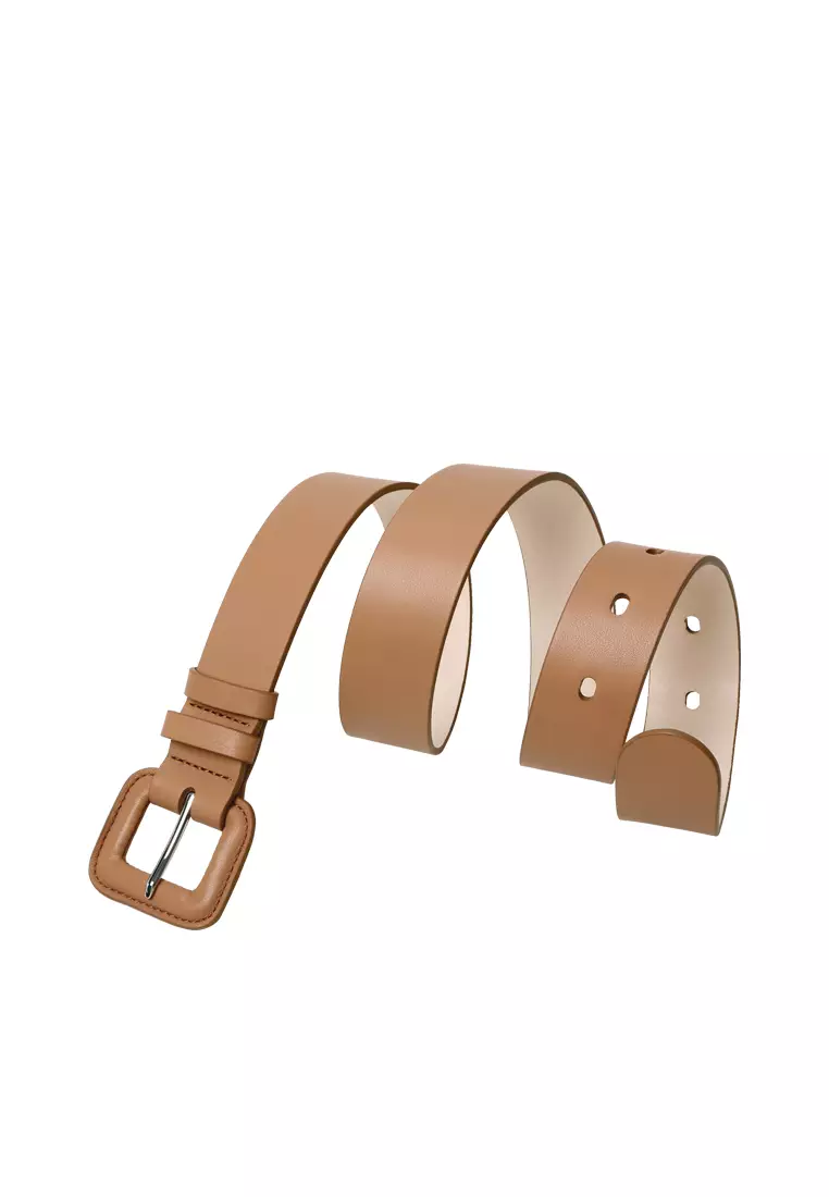Leather Padded Square Buckle Belt - Caramel