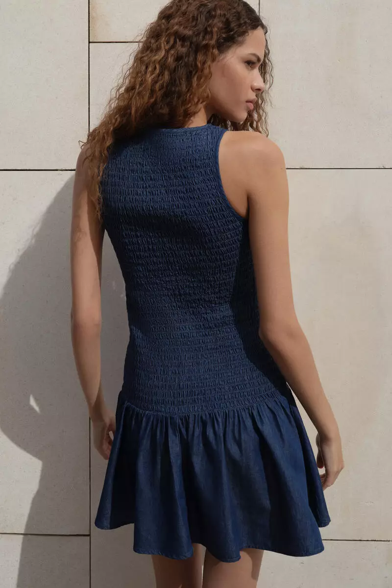 Smocked denim dress