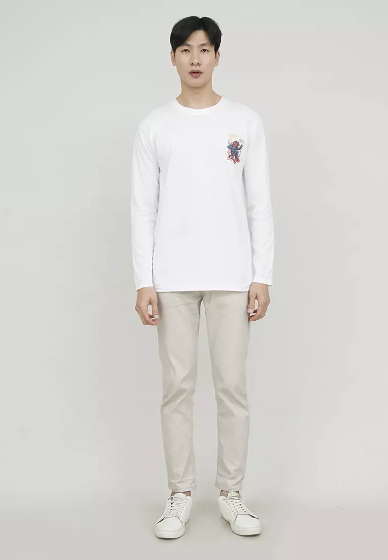 Kaos cotton combed lengan panjang pria putih houseofcuff monkey skate