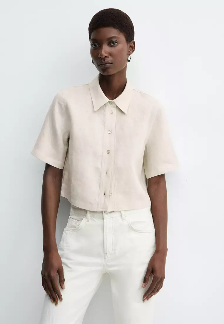 Mango linen shorts clearance