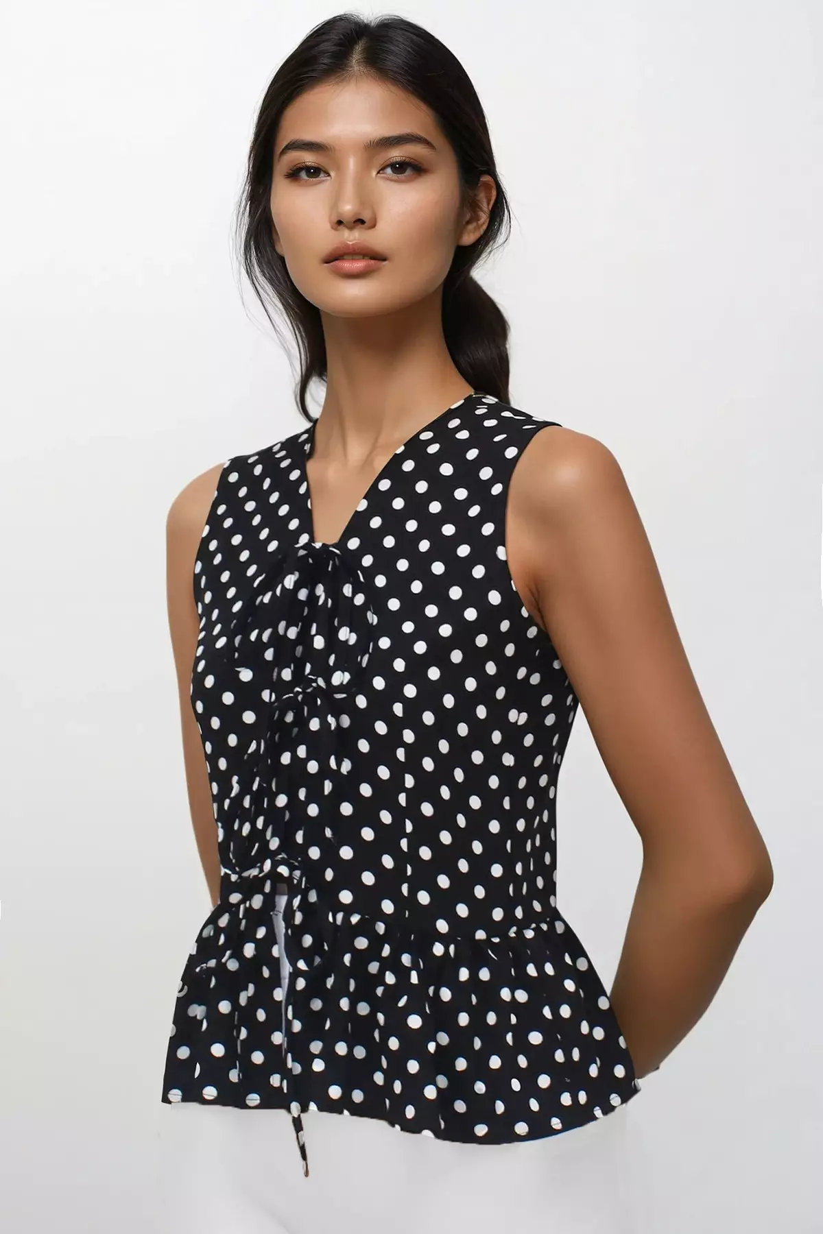 Cotton V-Neck Bow Top