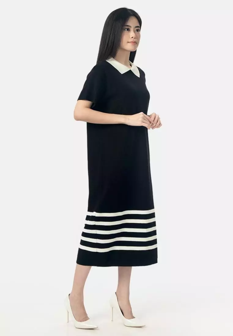 Dera Midi Dress Eton Collar in Black