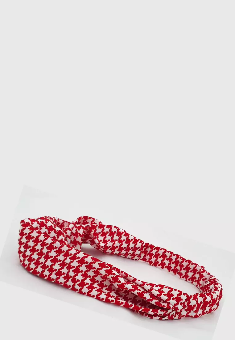 Checkered Arafa Style Twisted Style Headband Red