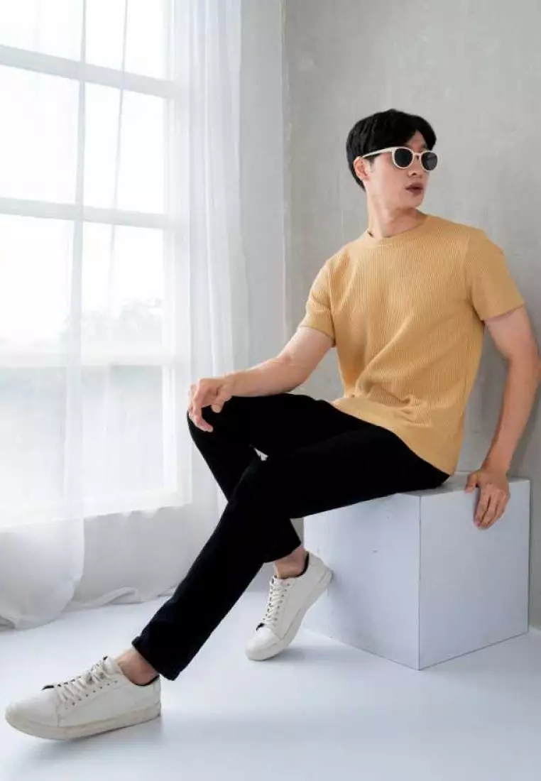 Kale Waffle Soft Yellow / Kaos Polos Tekstur Lengan Pendek Pria / Unisex