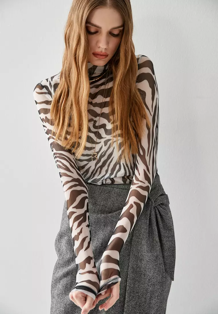 Zebra Print Turtle Neck Top