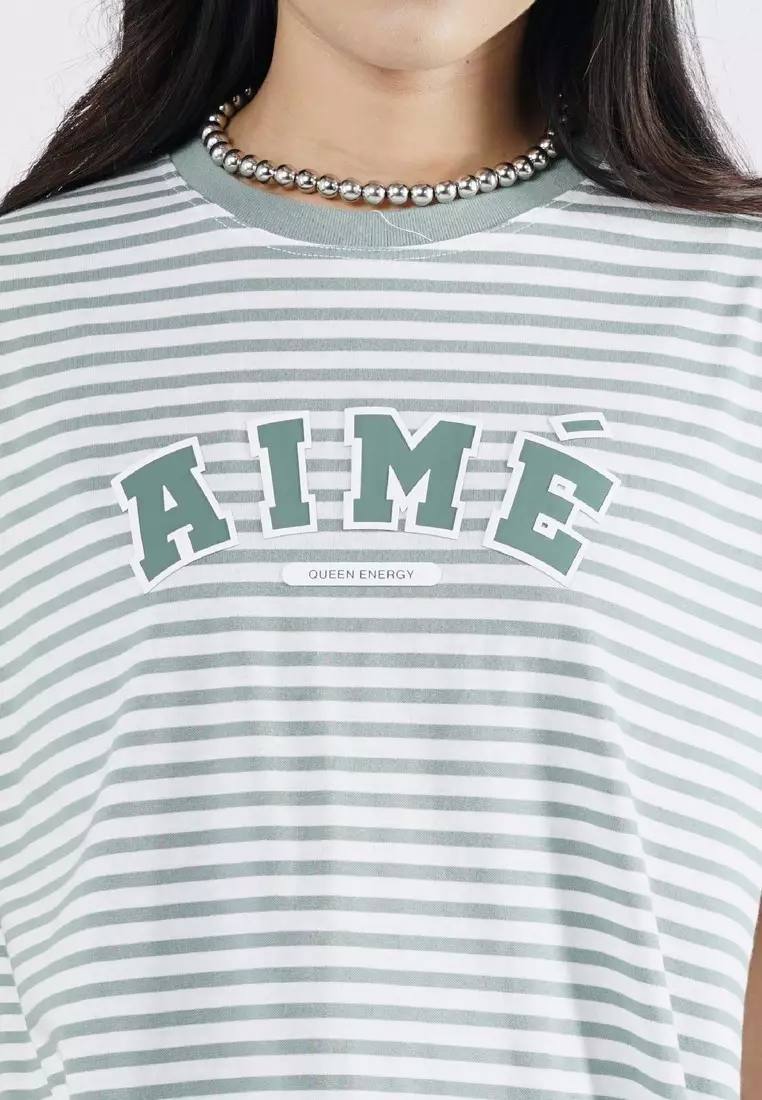 3Second Kaos Garis Wanita Lengan Pendek Oversized Fit Stripe Tee Anne C190325