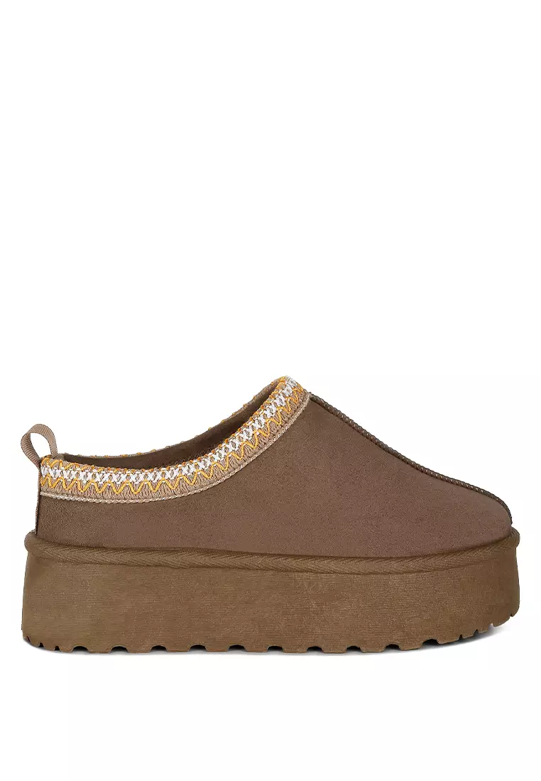 Discount on London Rag  shoes - SKU: Taupe Embroidered Platform Fur Classic Slip-On