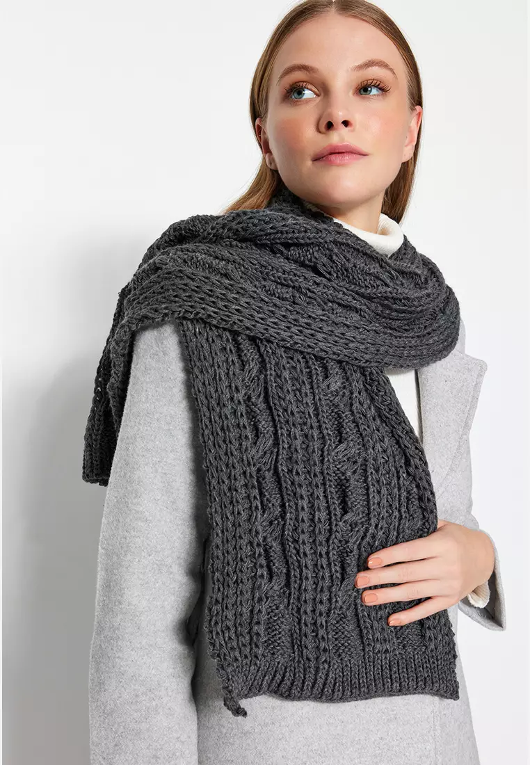 Anthracite Knit Detailed Knitwear Scarf