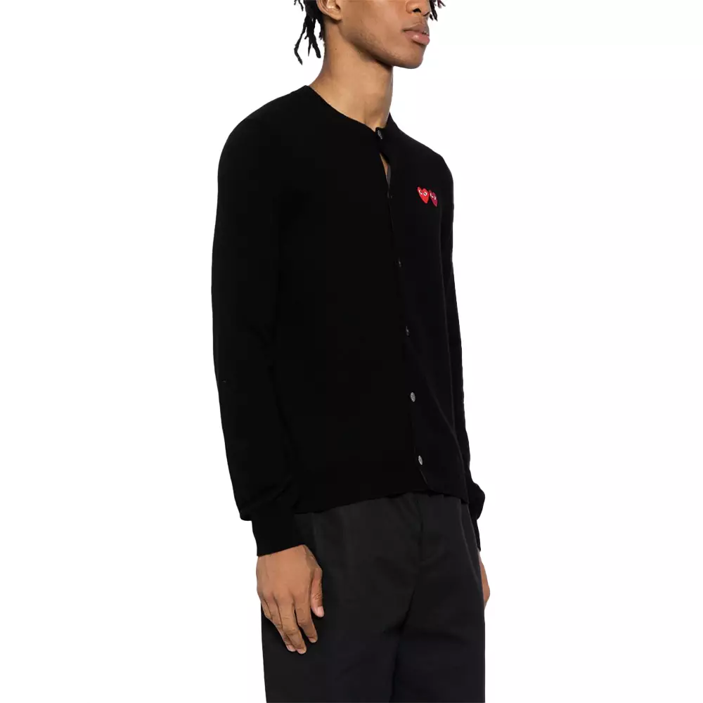 Play Signature Double Heart Patch Wool Cardigan Black