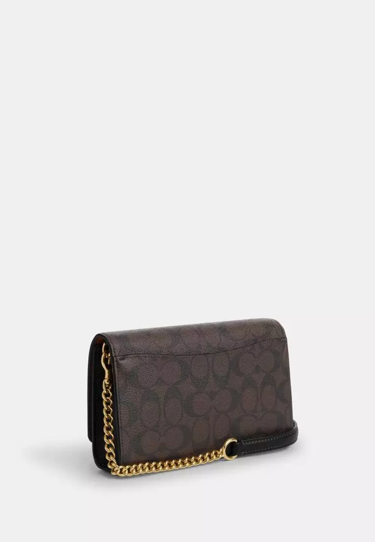 Coach Flap Clutch Crossbody In Signature Canvas Brown Black