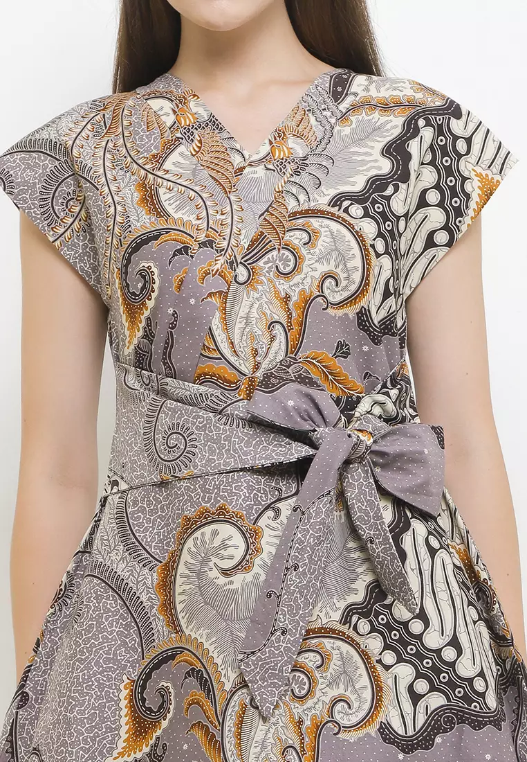 Dress Wanita Batik Furing Lining Aronia Lengan Pendek