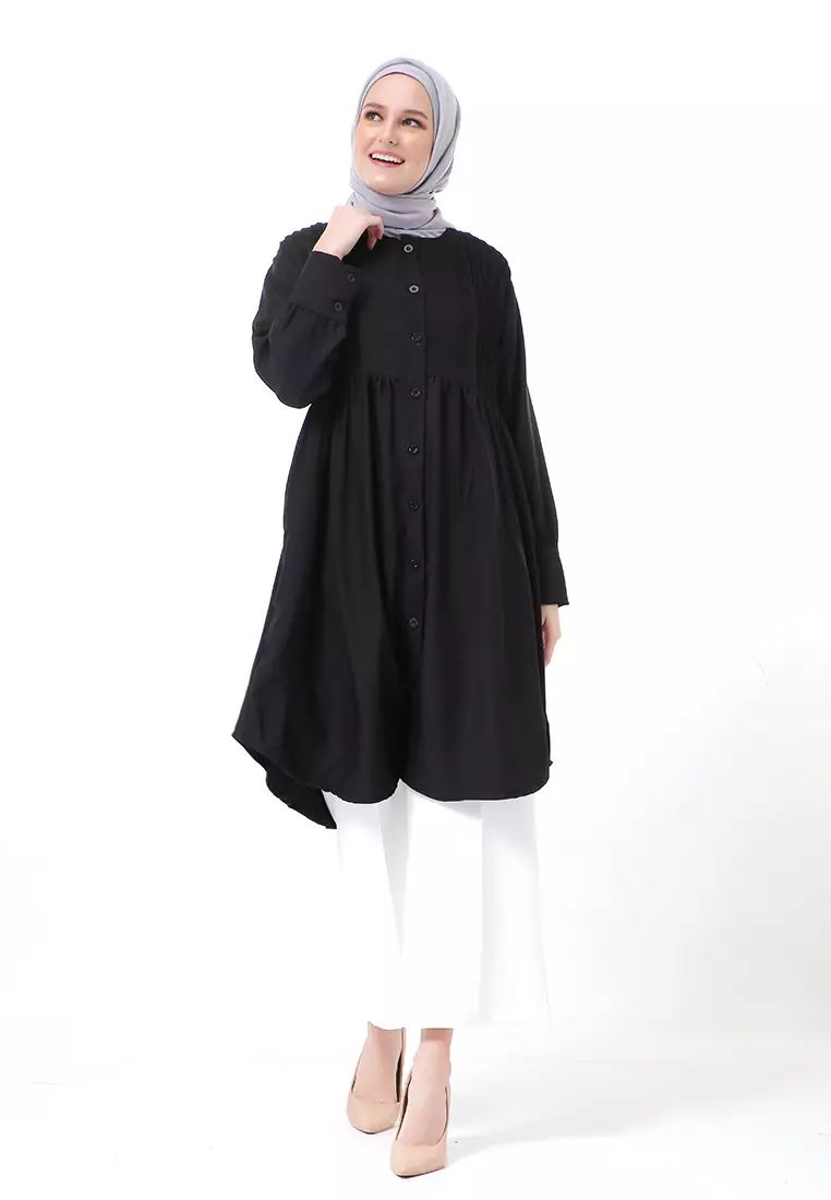 Xaula Tunik Polos Muslimah Atasan Wanita Lengan Panjang Premium High Quality - Black
