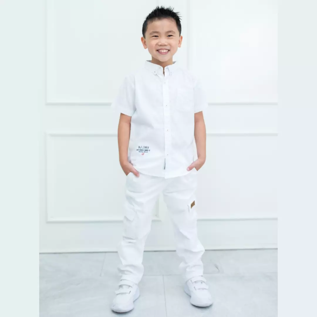 Celana Panjang Kargo Anak Laki Putih/ Long Cargo Pants Boy White/ RJ Independence