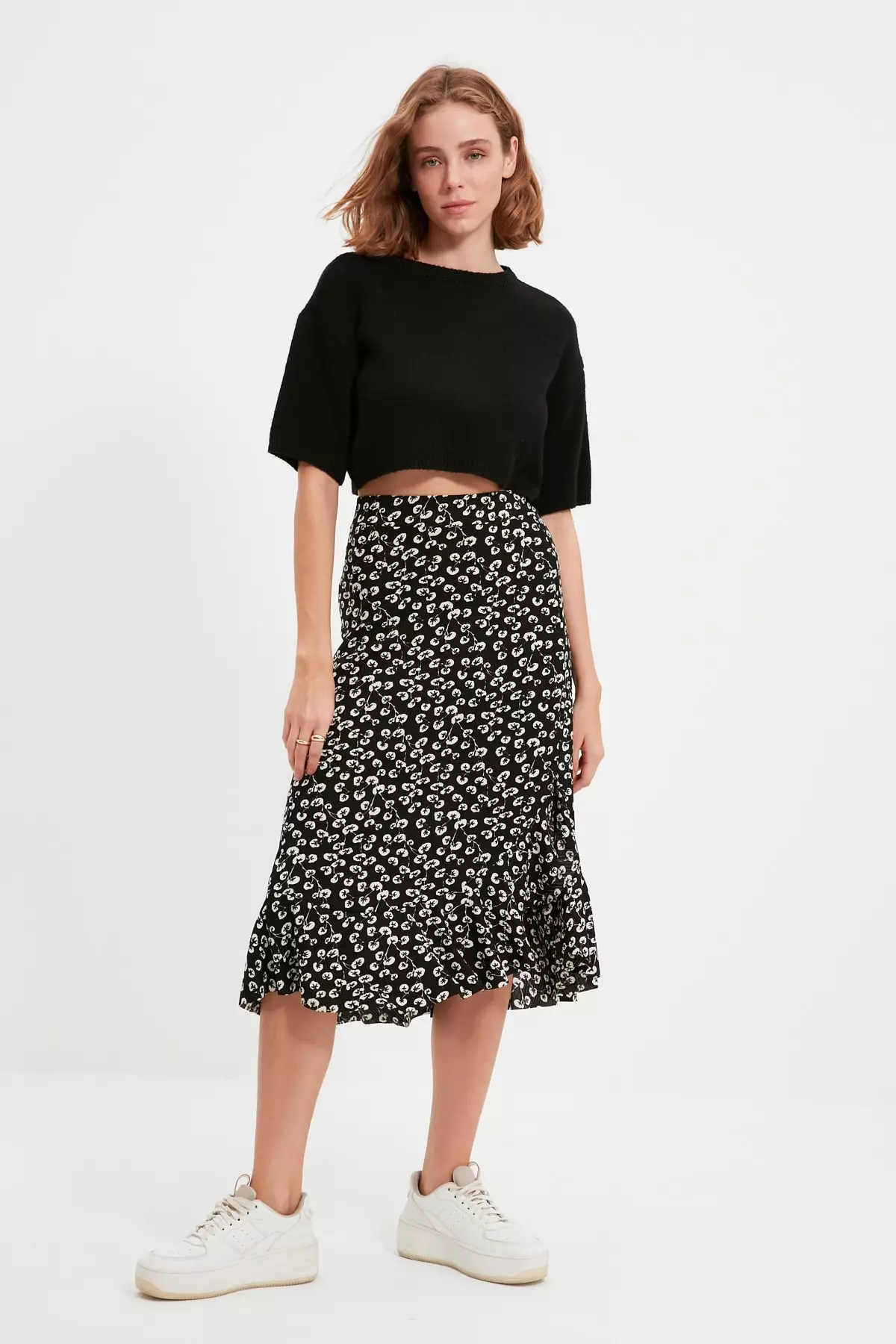 High Waist Floral Print Midi Skirt