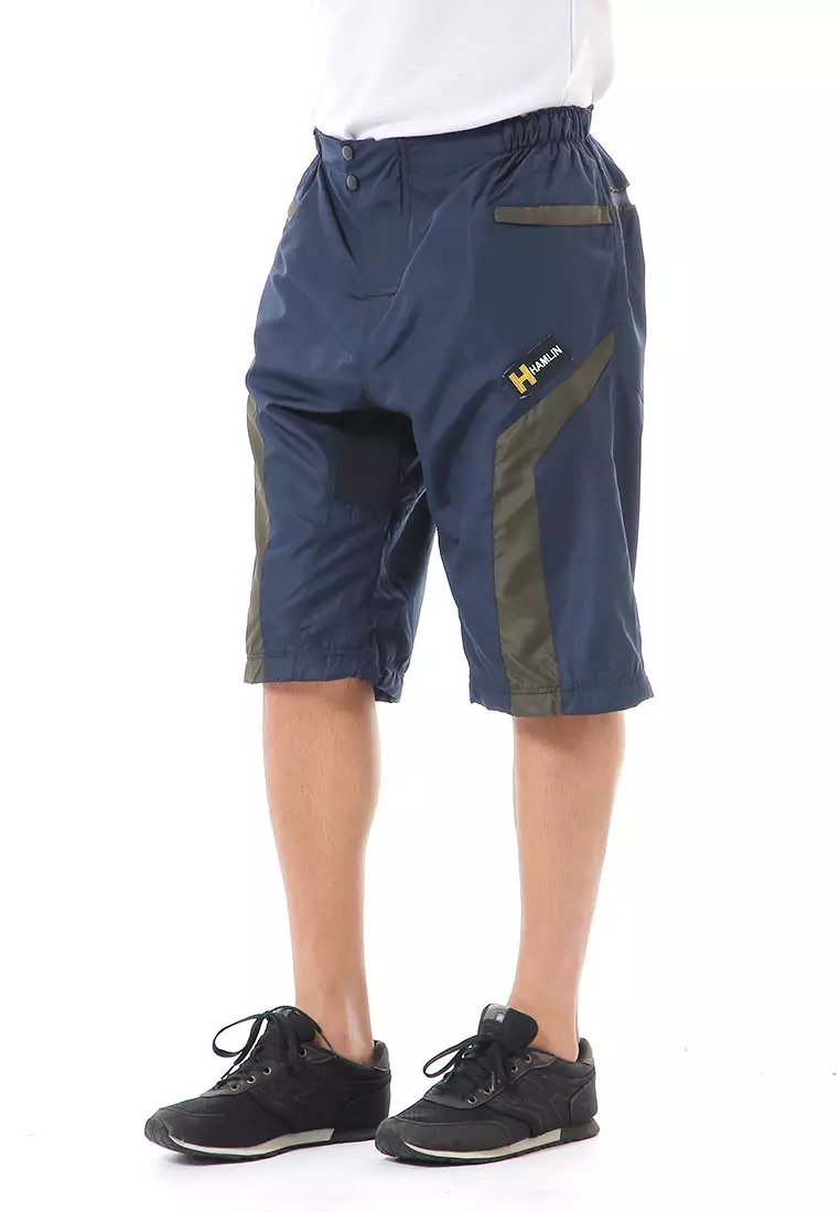 Grissham Celana Pendek Pria Short Pants Kasual Motif List Material Parasut ORIGINAL - Navy