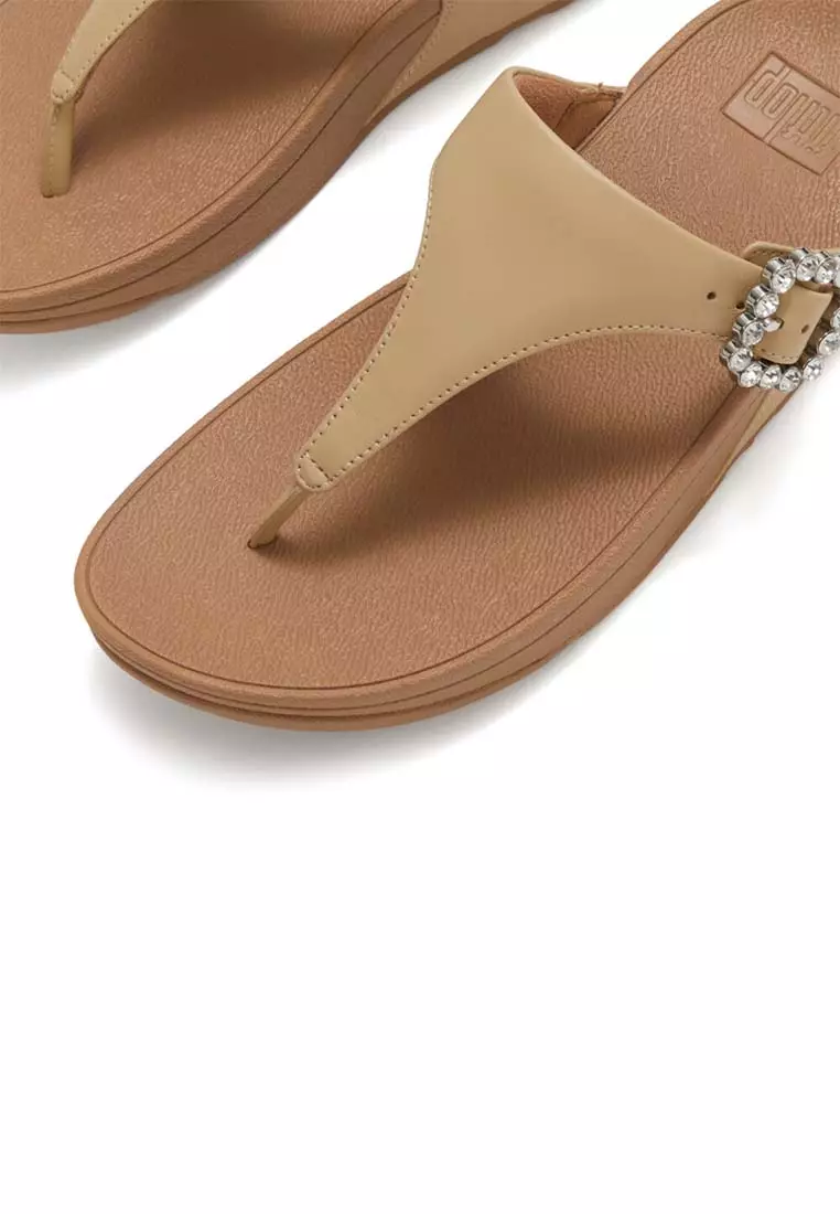 FitFlop LULU Crystal-Buckle Leather Toe-Post Sandals - Cappuccino (E1D-923)