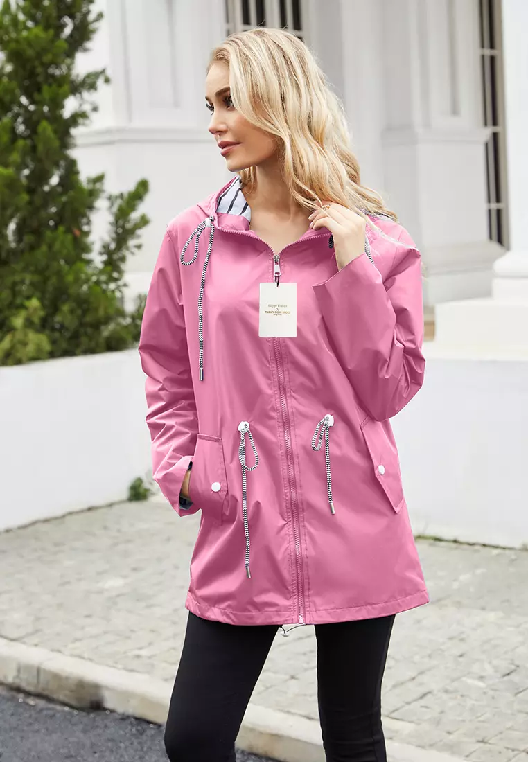 Pink hooded top trench coat