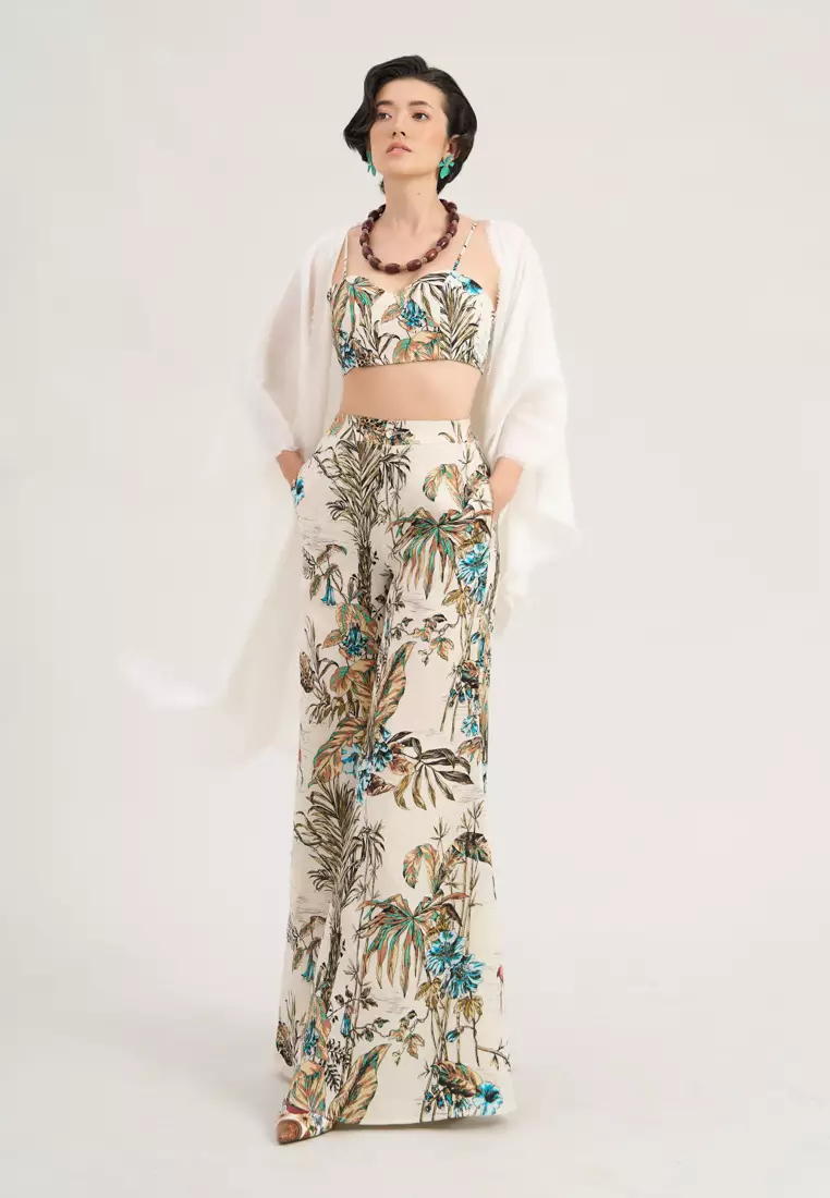 Beige Floral Linen Culottes