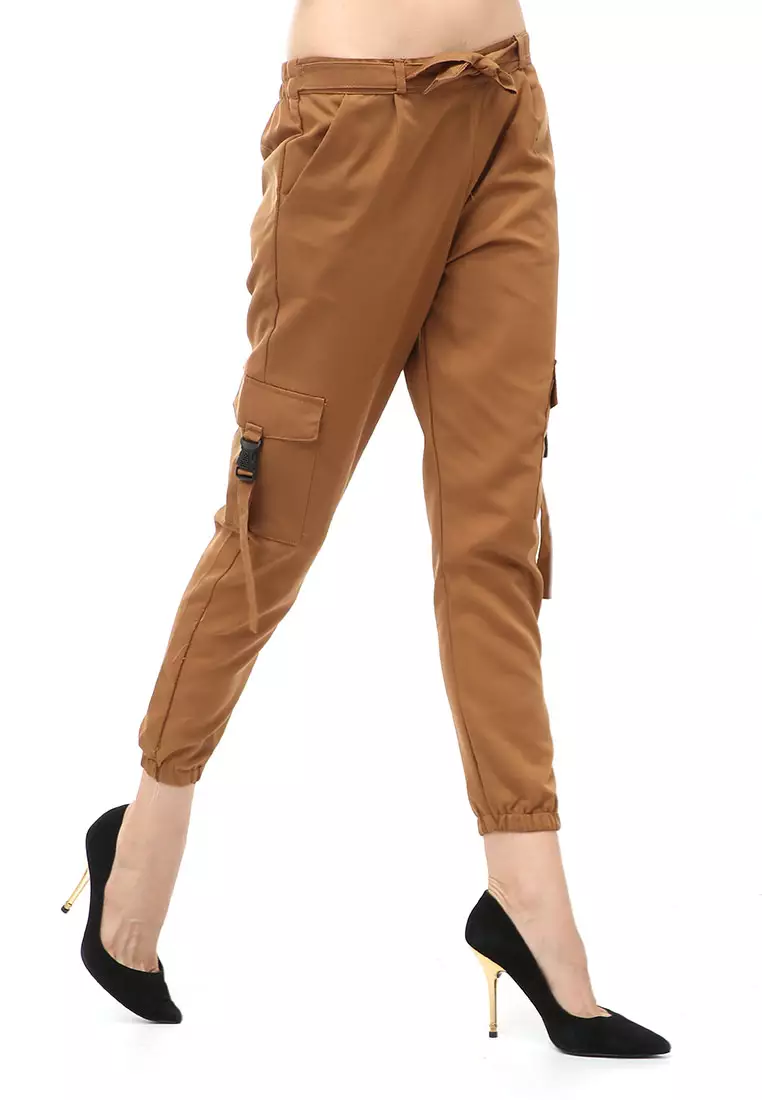 Jourel Celana Panjang Kasual Wanita Jogger Cargo Pants Material Cotton Drill ORIGINAL - Mocca