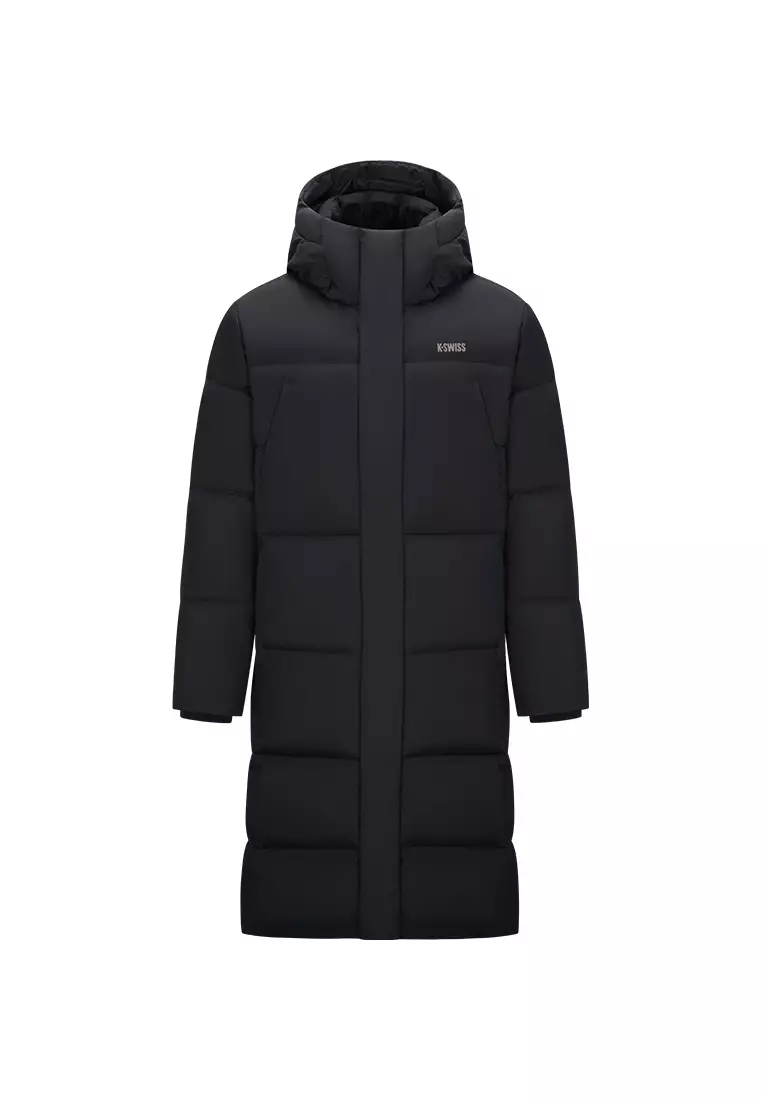 男裝 K-SWISS LOGO 防風長版鵝絨羽絨外套