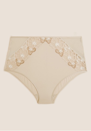 MARKS & SPENCER beige M&S Embrace Embroidered Full Briefs 34FA6USCEDF3C7GS_1