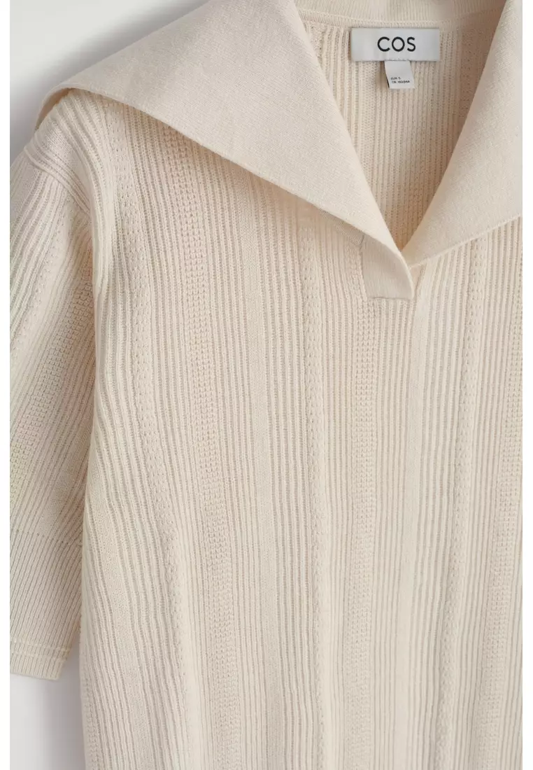 SAILOR-COLLAR WOOL POLO TOP