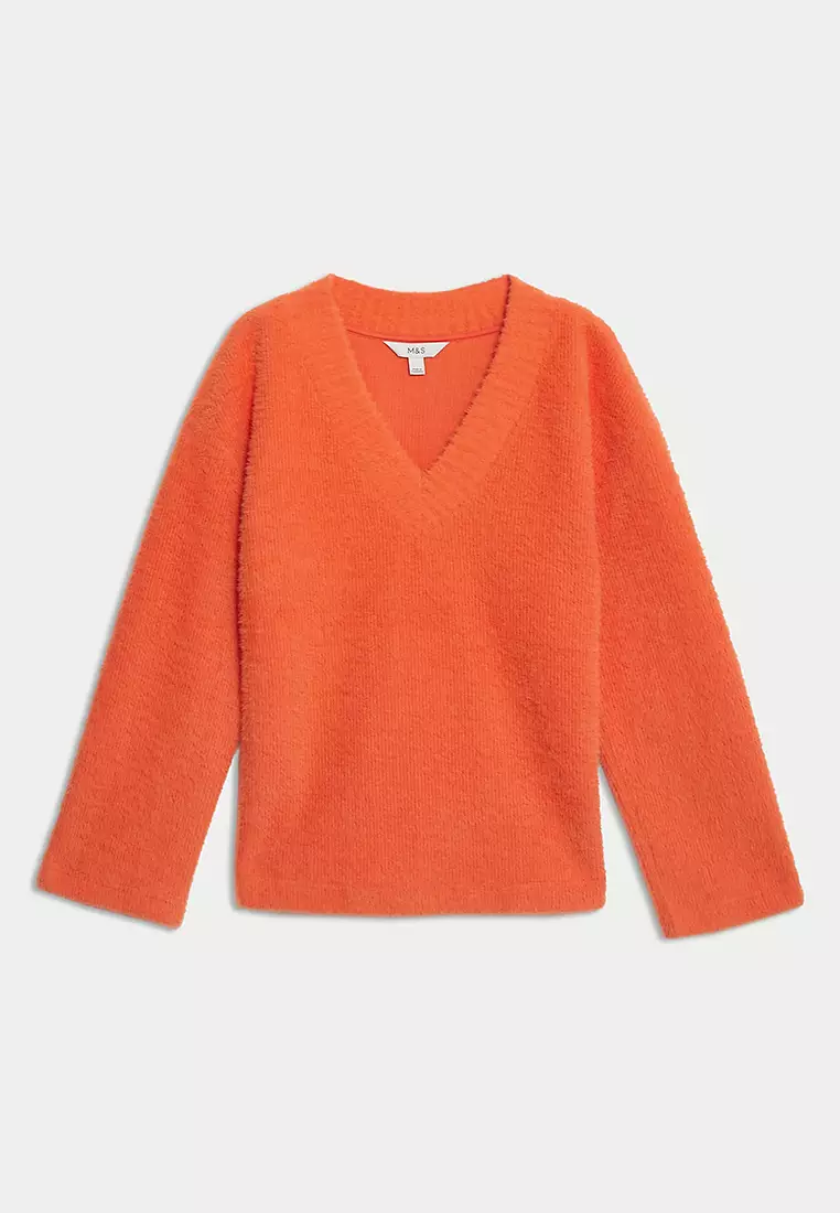 Textured V-Neck Sweatshirt