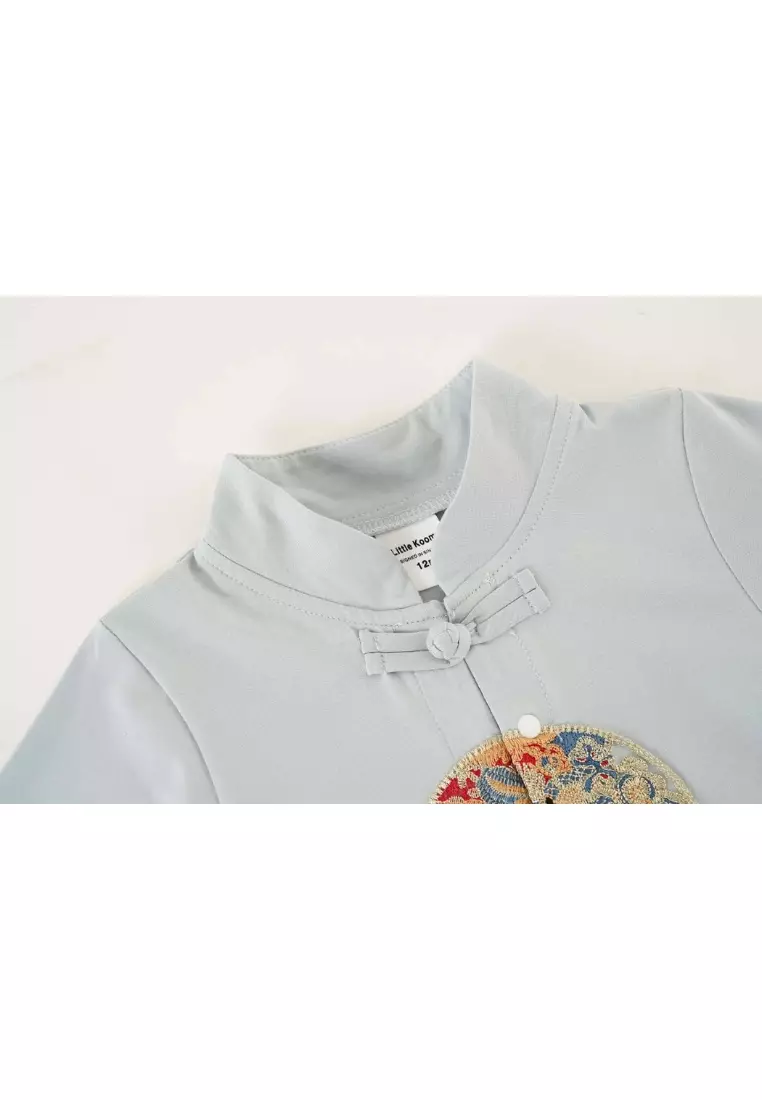 活力智慧藍親子裝男嬰兒唐裝漢服連褲裝0843