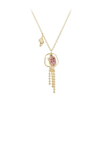 Glamorousky purple 925 Sterling Silver Plated Gold Fashion Creative Jellyfish Shape Tassel Pendant with Cubic Zirconia and Necklace A0B5AAC4A21943GS_1