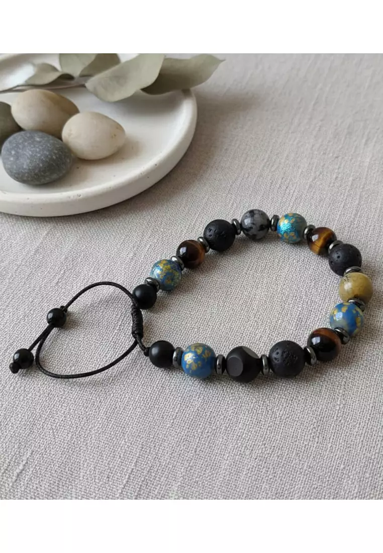 Aksesoris Gelang Pria Tex Multistone Macrame Bracelet Multicolour