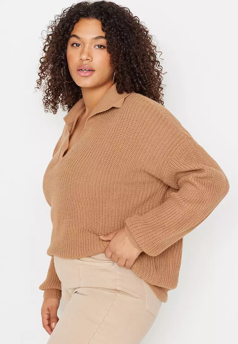 Plus Size Shirt Collar Knitwear Sweater