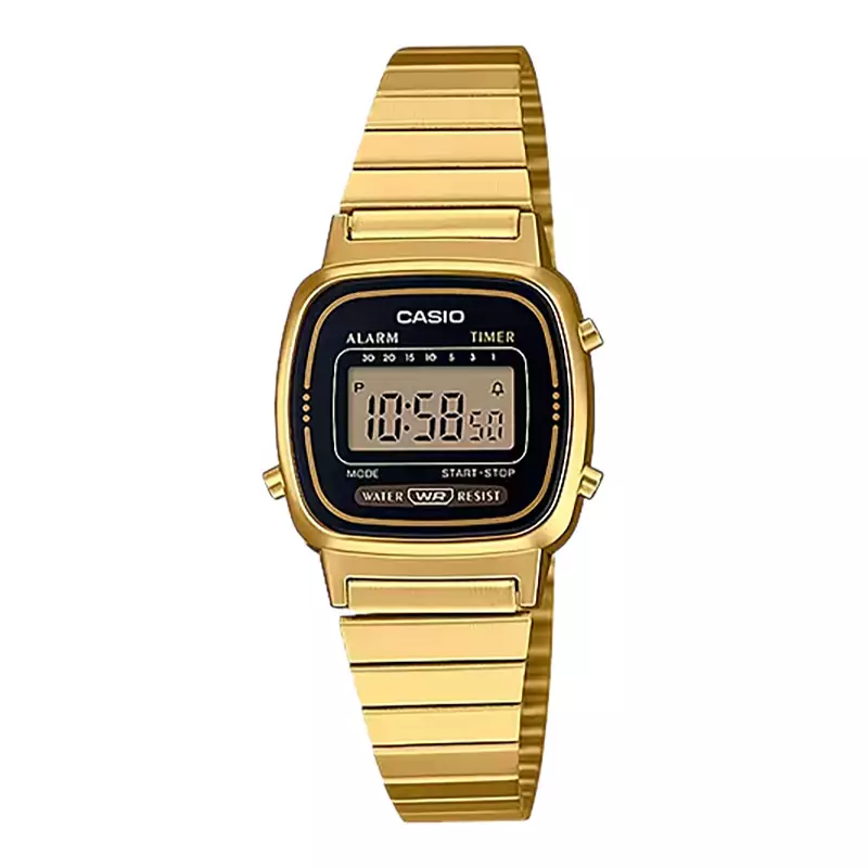 Jam Tangan Wanita Casio Standard LA670WGA-1DF LA670 LA670W Vintage Dial Gold Stainless Steel Band