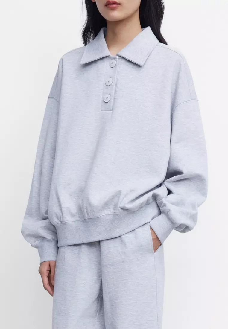 Plain Half Button Sweatshirt