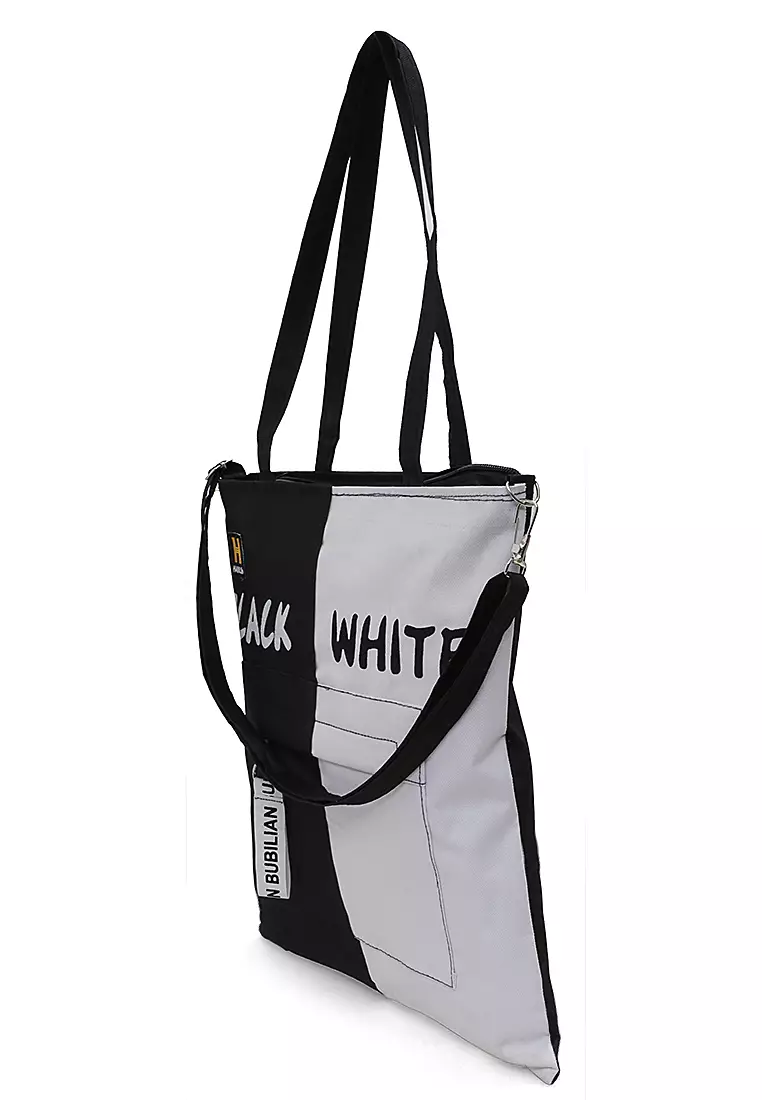 Millane Totebag Wanita Simple Two Tone Fashion Casual Large Storage Material Canvas ORIGINAL - Black White