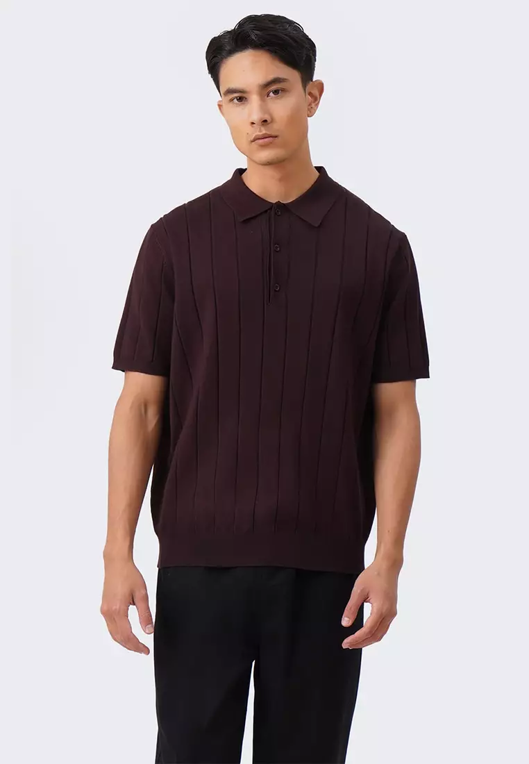 Bocu Men's Textured Ribbed Knit Polo with Hem Band - The New Standard