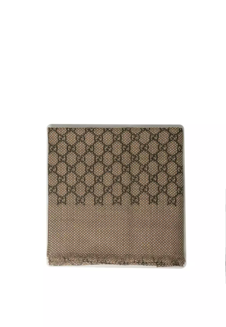 Gg Damier Wool Silk Stole Scarf