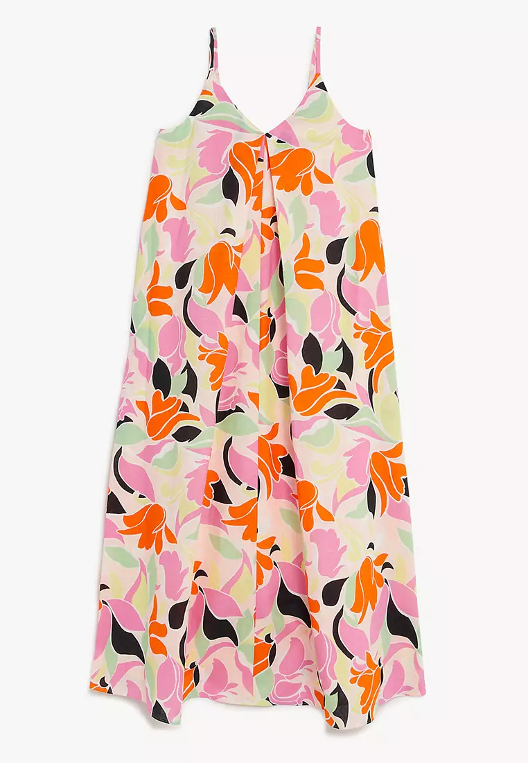 Linen Rich V-Neck Midi Slip Dress